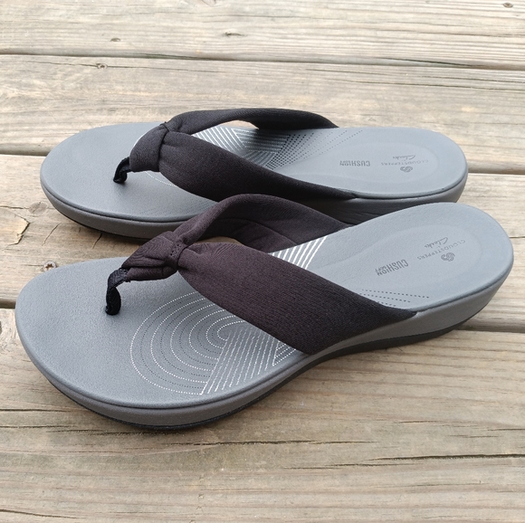 Clarks Cloudsteppers Arla Glison Fabric Wedge Sandal Black Flip Flops Size 11 - Picture 7 of 12